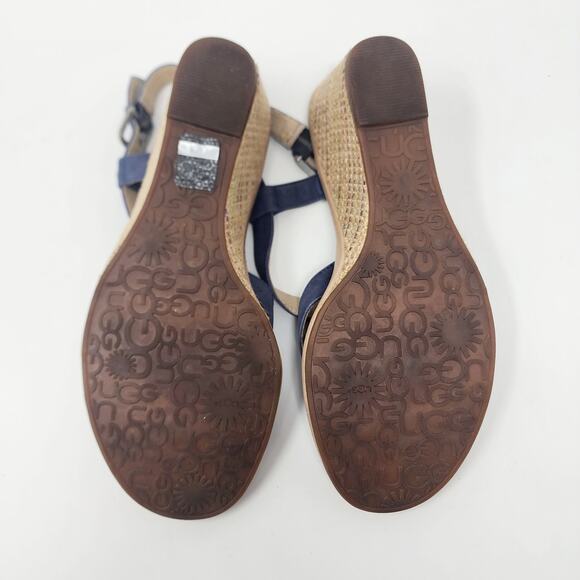 UGG Australia Wedge Sandal Women 9.5 Gaiana Blue Leather Strappy Woven Heel - Picture 8 of 11